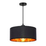 Lámpara Colgante Negra Minimalista con Interior Dorado  Pantalla de Tela 35 cm | Altura Ajustable y Base E28 | 60468
