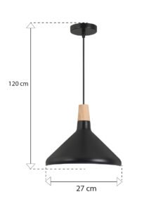 Lámpara Colgante Moderna Negro-Café de Metal y Madera | Cable Ajustable 1.2 m | Base E27 | 61029 - Imagen 2