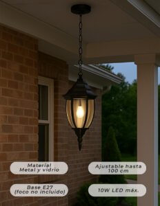 Colgante Farol Negro de Techo E27 Metal y Vidrio | 62055 - Imagen 4