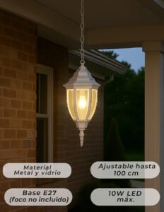 Colgante Farol Blanco de Techo E27 Metal y Vidrio | 62056 - Imagen 3
