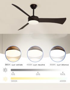 Ventilador de Techo con Luz 3 Aspas 6 Velocidades | 33W | 130 cm | 3 Tonos de Luz | 63070 - Imagen 5
