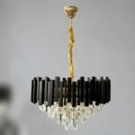 Candelabro De Techo Cristal Negro Dorado Cityluz 6 Luces E14